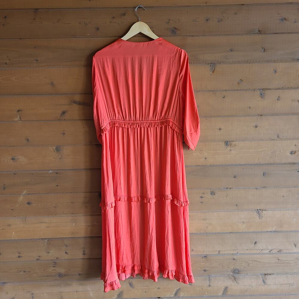 Scotch & Soda Coral Ruffle Dress Flowy Vneck Boho Prairie Cottagecore Preppy - Picture 3 of 6